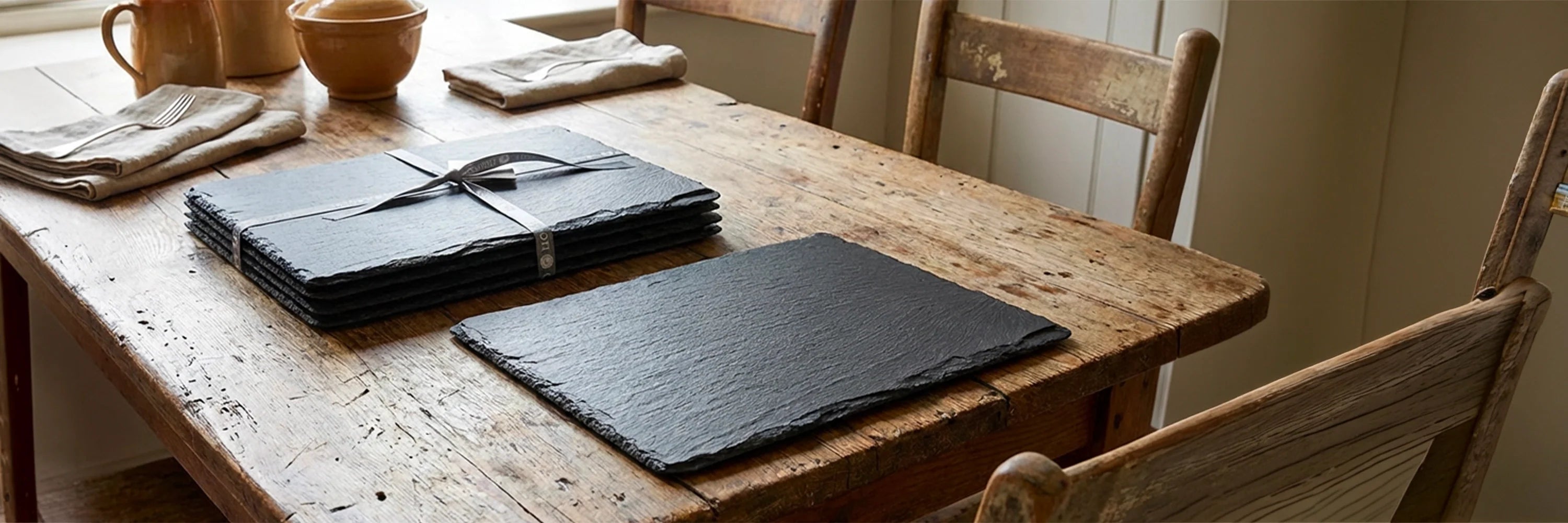 Rectangle Slate Placemats tied with Ribbon