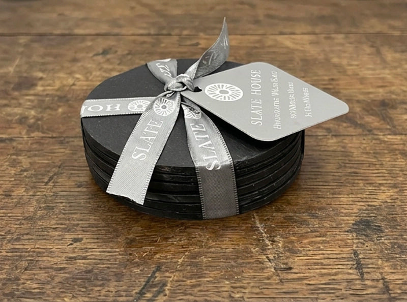 6 x 85mm Round Welsh Slate Coasters