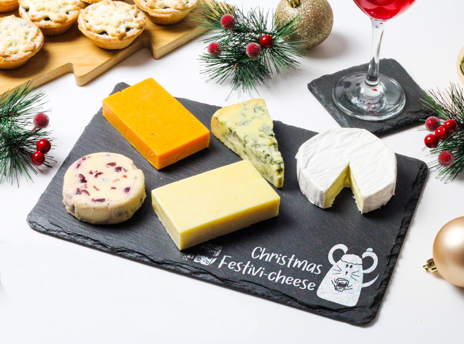 Welsh slate rectangle cheeseboard laser engraved with the words 'festivi-cheese'