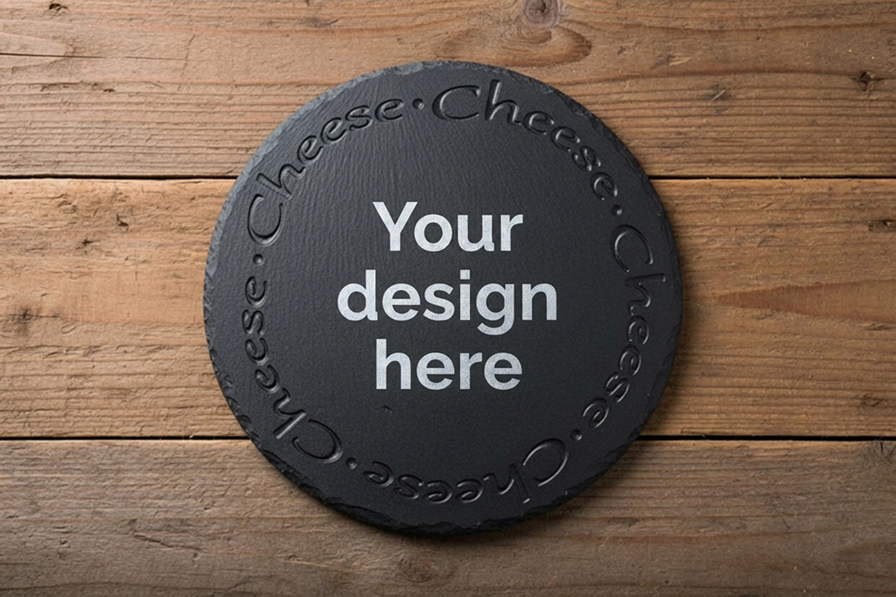 Personalised Welsh slate round Cheese board - Deep engraved 'Cheese'