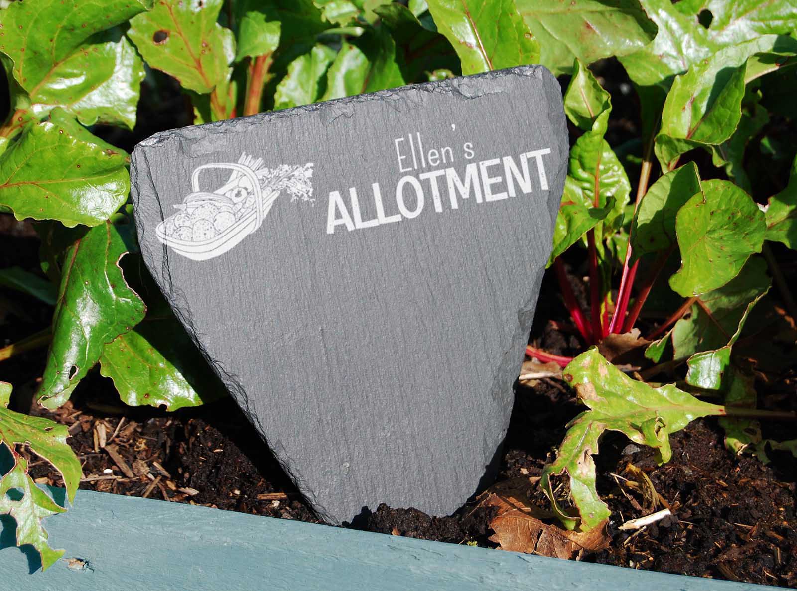Hand-cut Welsh slate personalised 'allotment' garden marker, for the ground