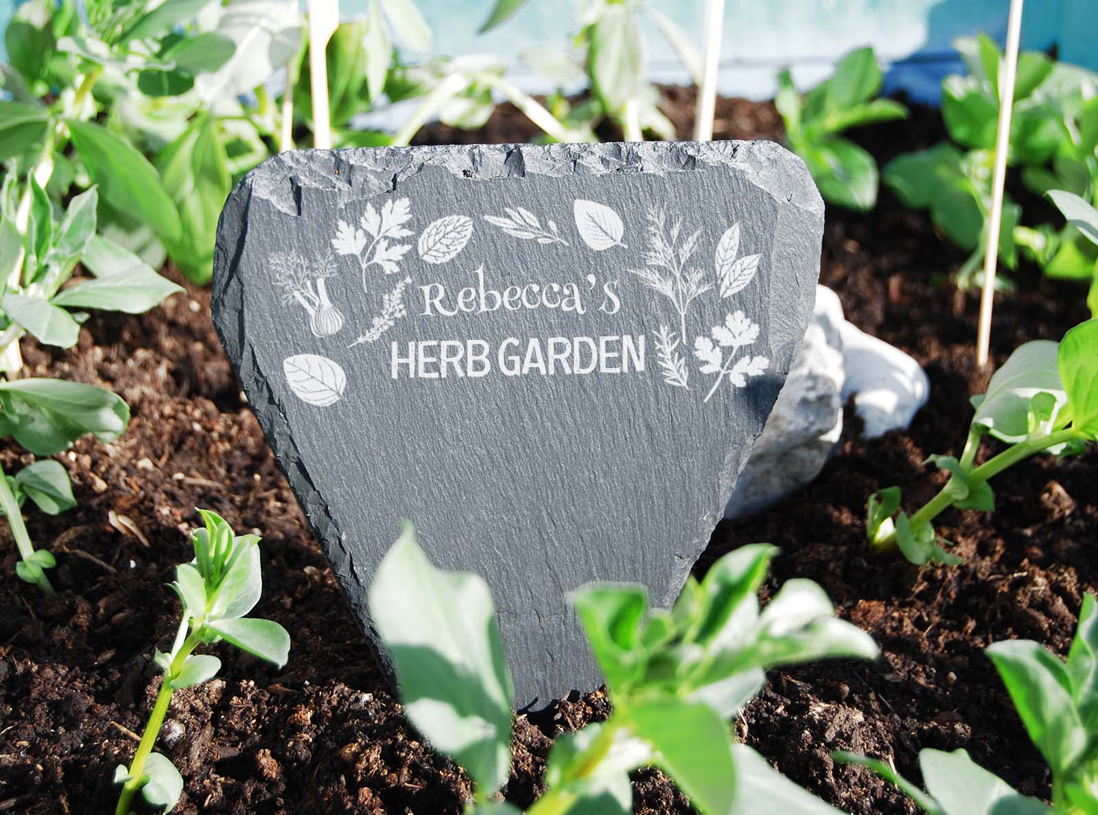 Hand-cut Welsh slate personalised 'herb garden' marker, for the ground