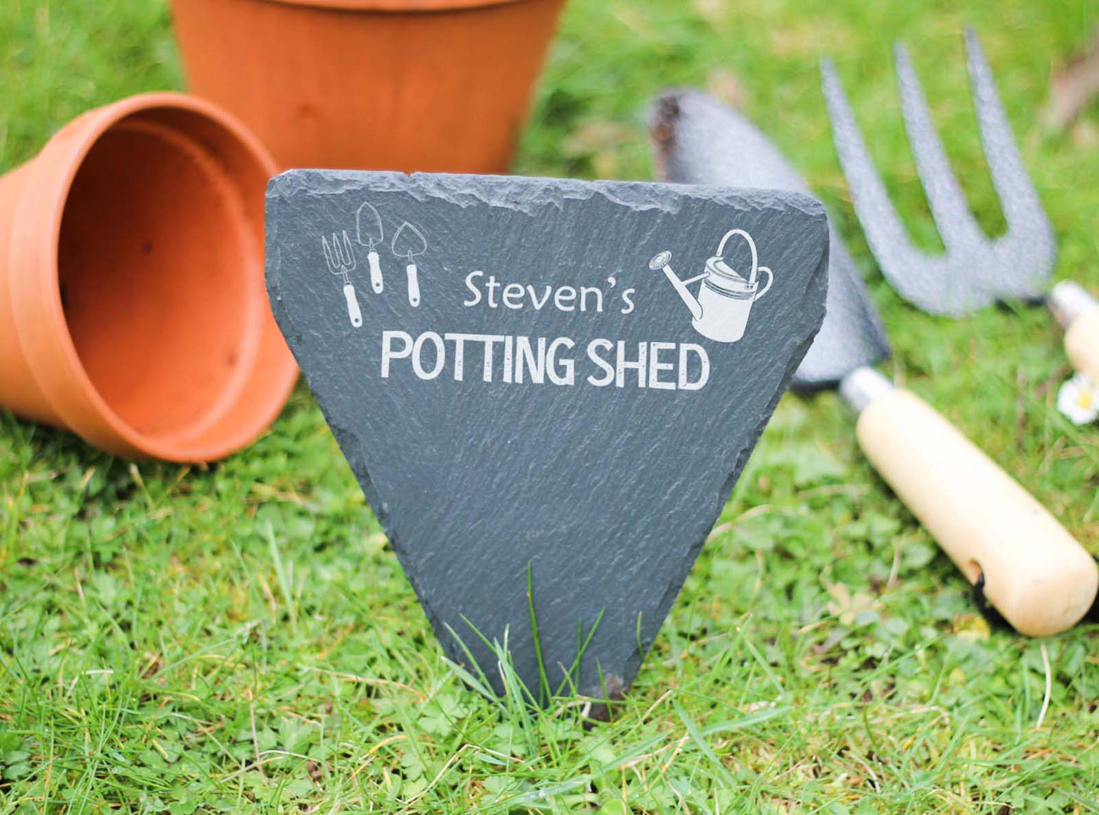 Personalised 'potting shed' Welsh slate garden marker