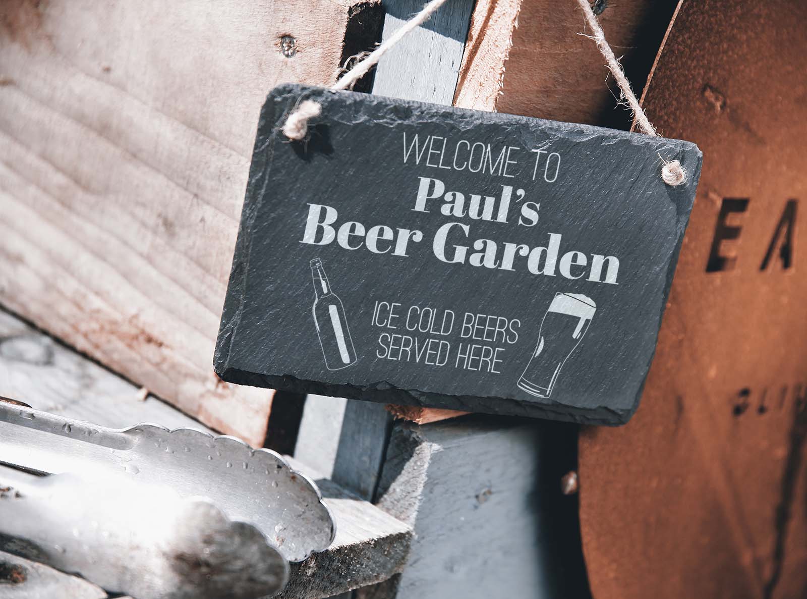 Personalised Welsh slate beer garden hanging sign