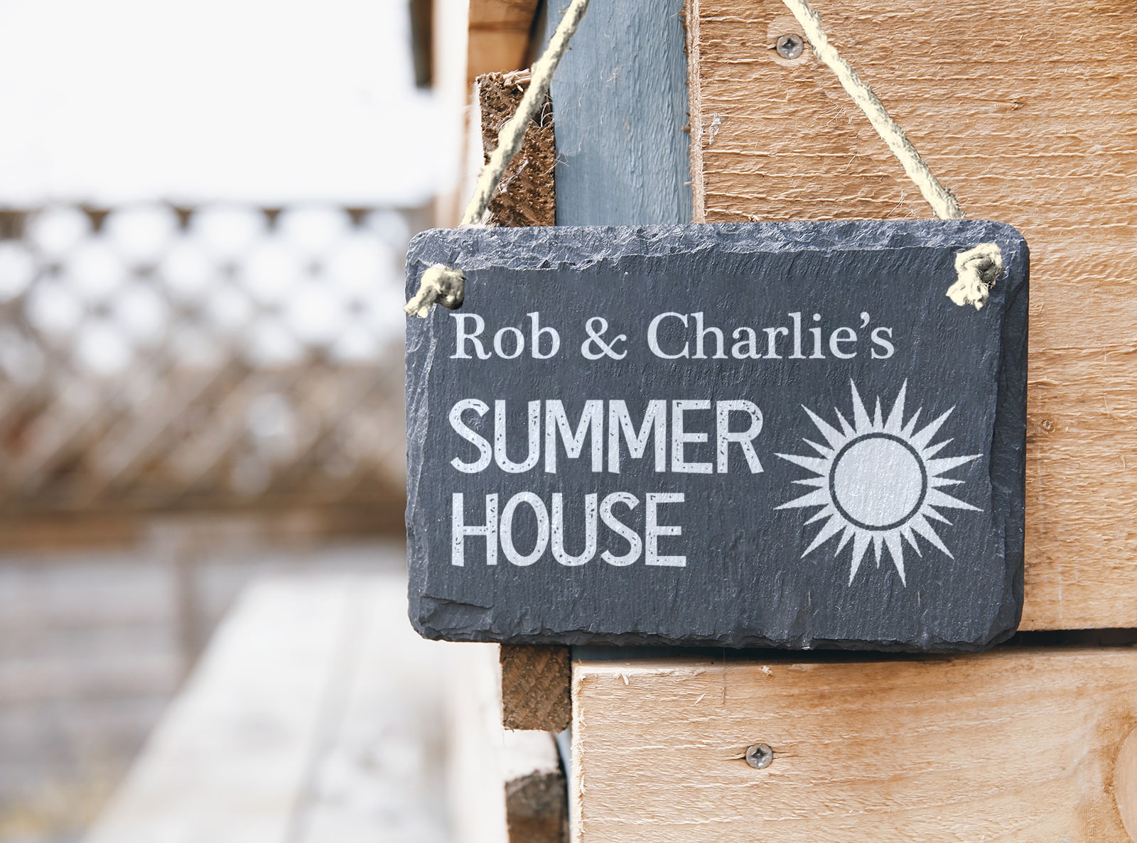 Hand-cut Welsh slate personalised summer house sign