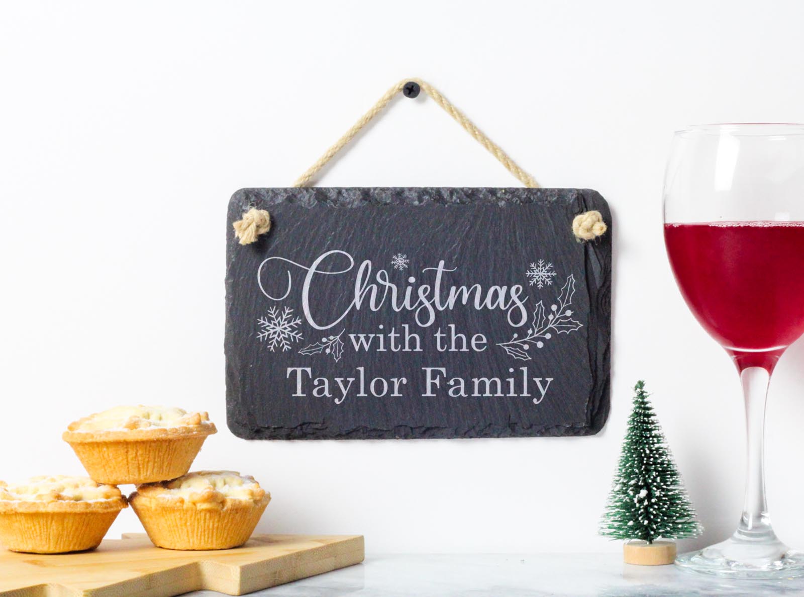 Personalised Christmas Welsh slate hanging sign