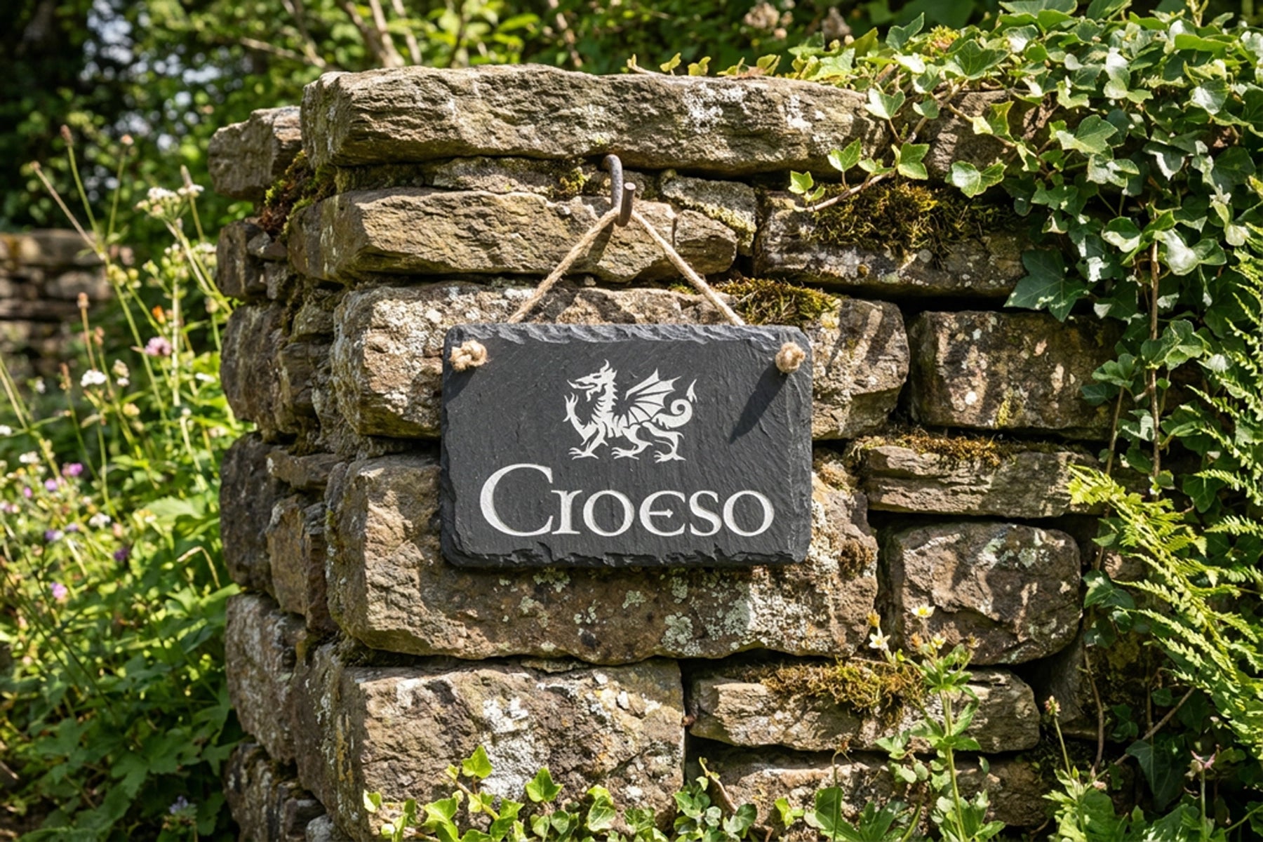 Croeso Welcome Welsh Slate Sign