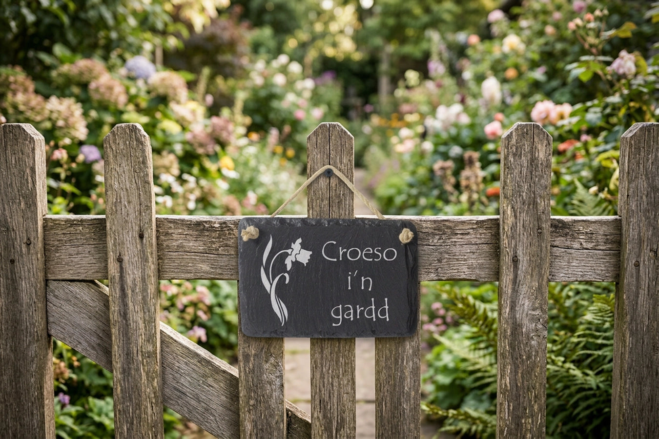 Croeso i'n Gardd Welsh Slate Sign