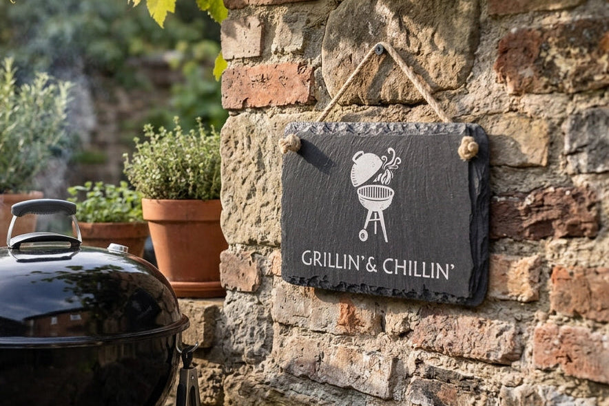 Grillin' & Chillin' BBQ Welsh Slate Sign