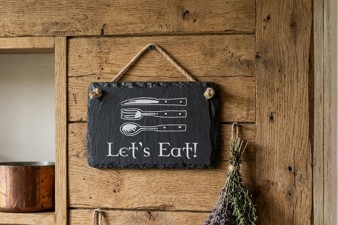Let's Eat Welsh Slate Sign