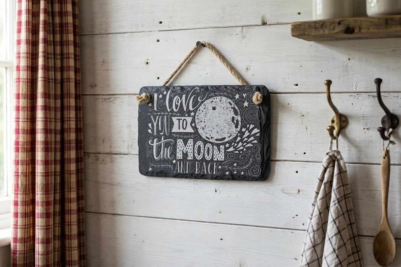 To The Moon & Back Welsh Slate Sign