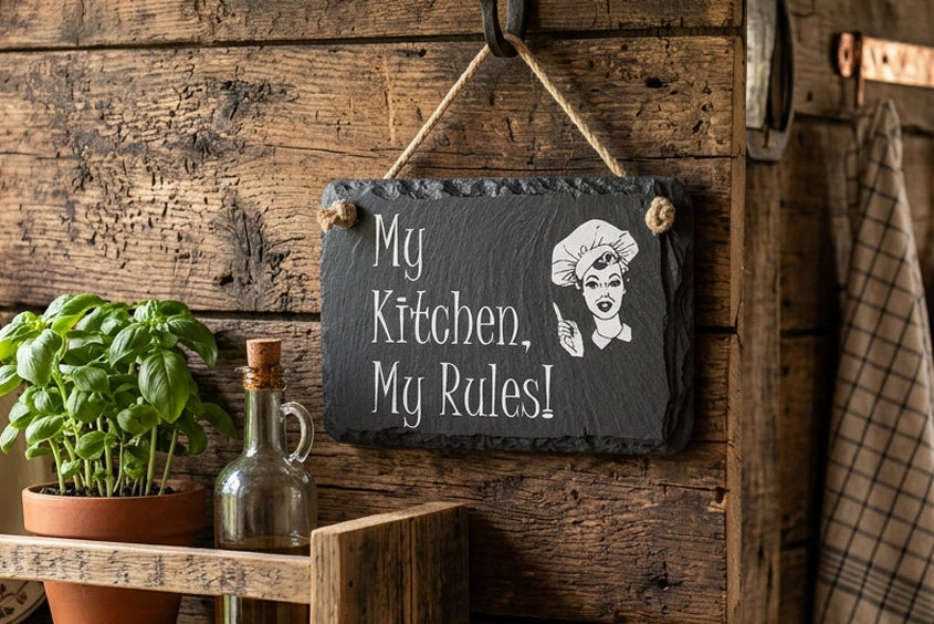 My Kitchen My Rules Welsh Slate Sign