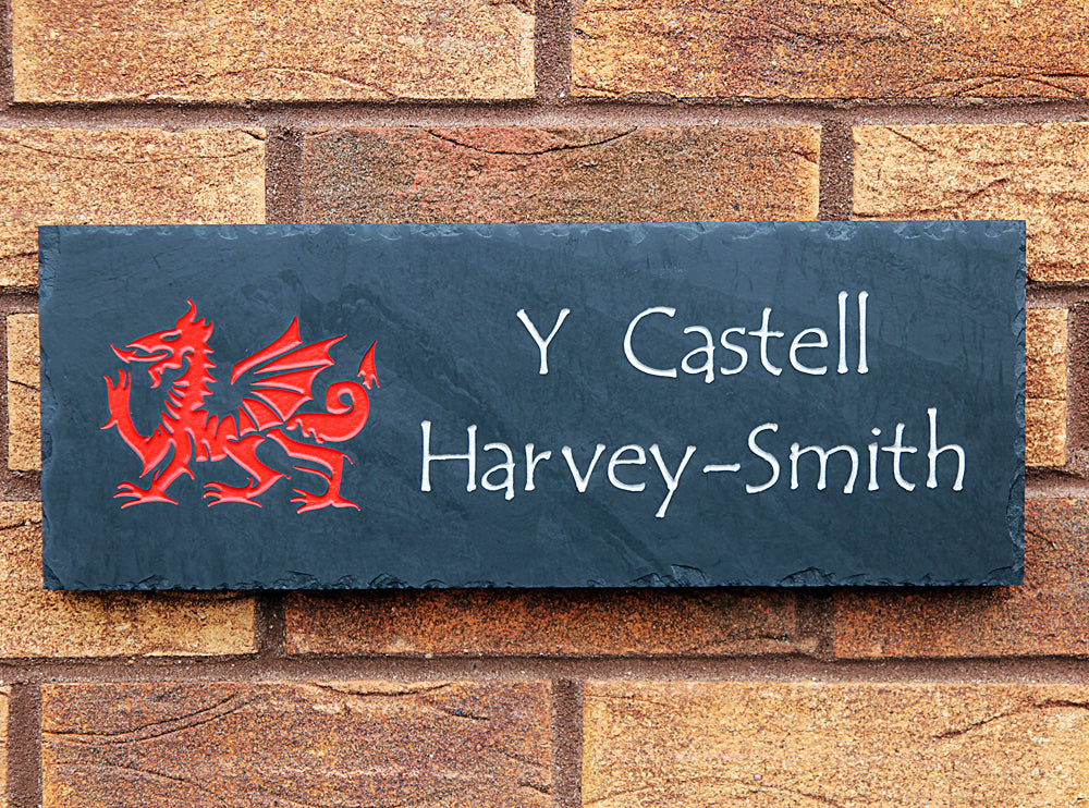 Welsh slate deep engraved polished house sign 200mm x 600mm