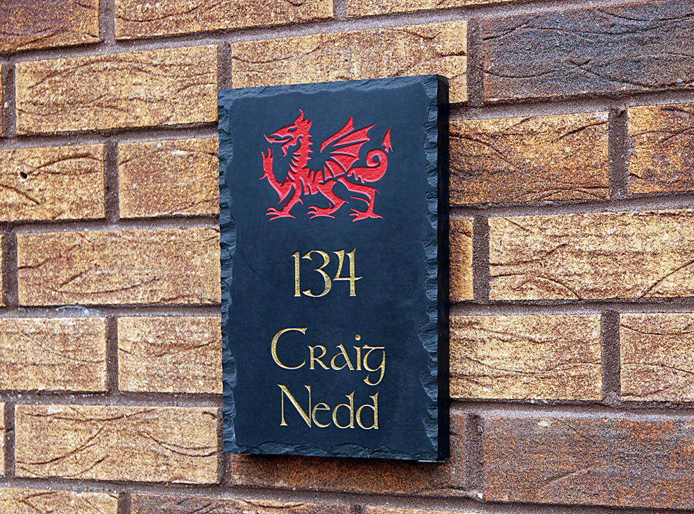 Welsh slate deep engraved polished house sign 300mm x 200mm