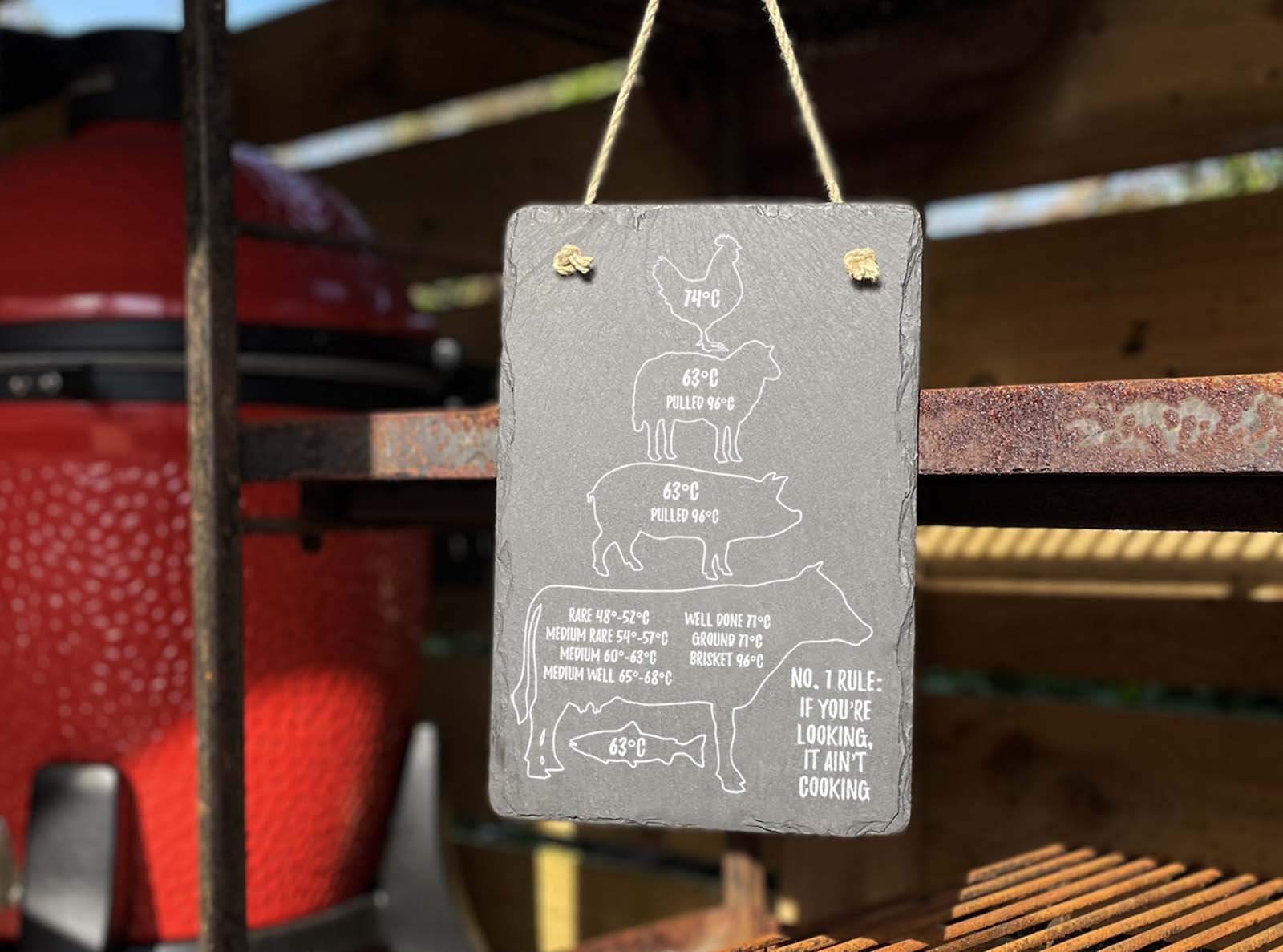 Welsh slate chalkboard engraved with Barbeque cooking temperatures
