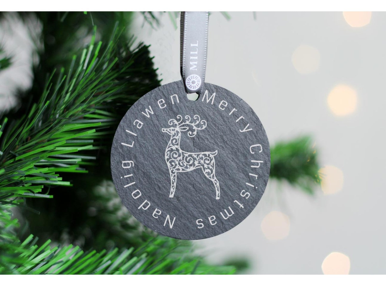 Round welsh slate christmas tree decoration