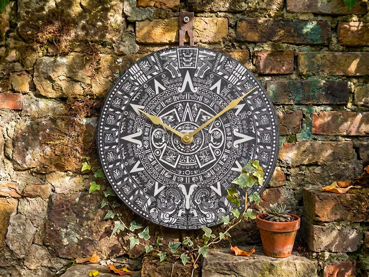 Large Welsh Slate Garden Clock - Aztec