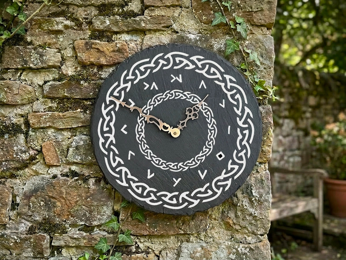 Large Welsh Slate Garden Clock - Celtic