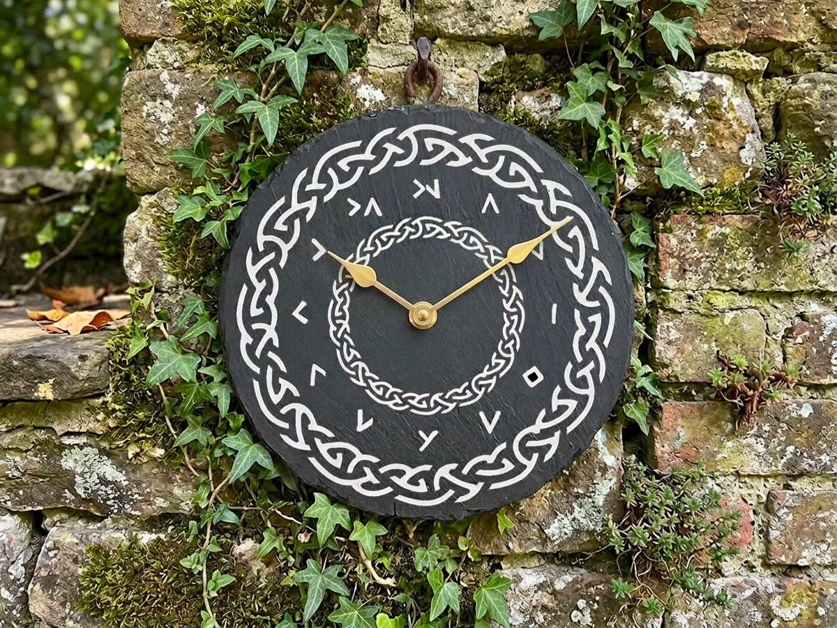 Large Welsh Slate Garden Clock - Celtic