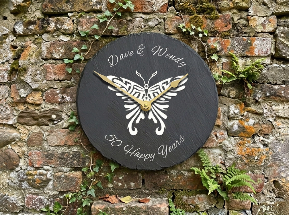 Personalised Welsh Slate Garden Clock - Plain
