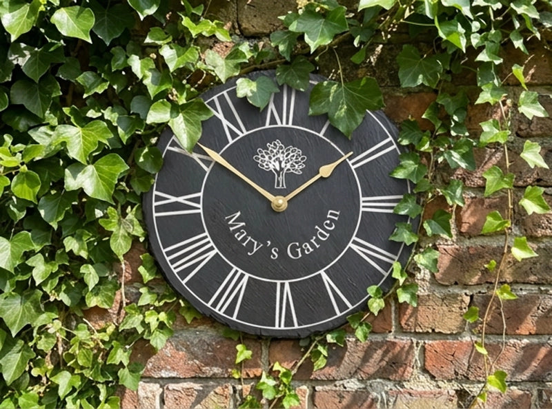 Personalised Welsh Slate Garden Clock - Roman 2