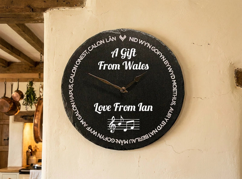 Personalised Welsh Slate Clock - Calon Lan