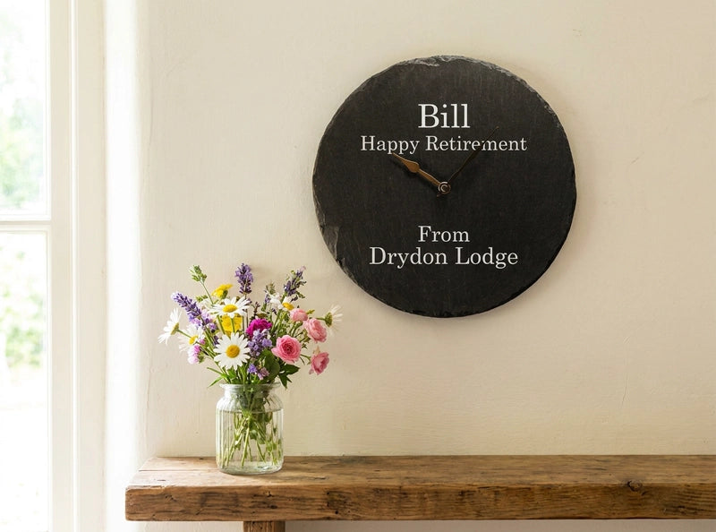 Personalised Round Welsh Slate Clock - Plain