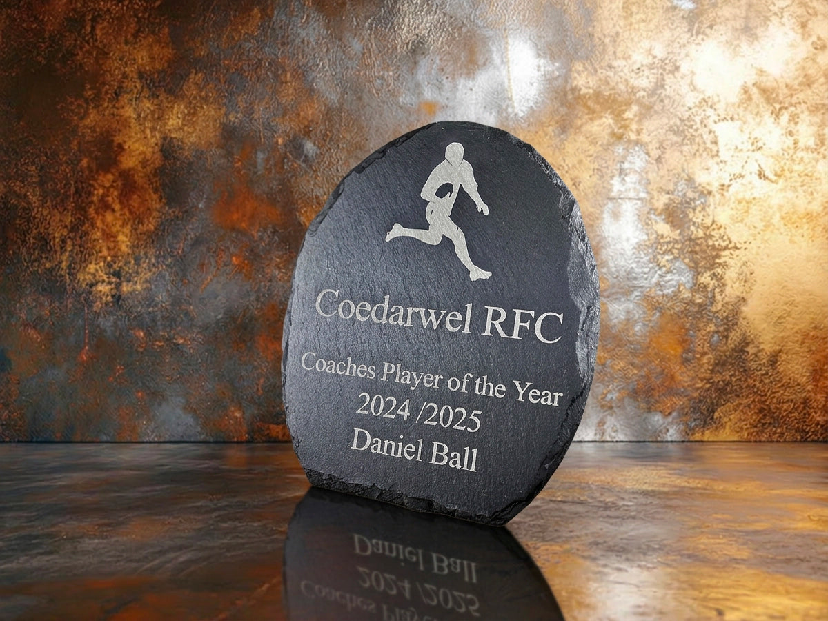 Welsh Slate Rugby trophy Medium