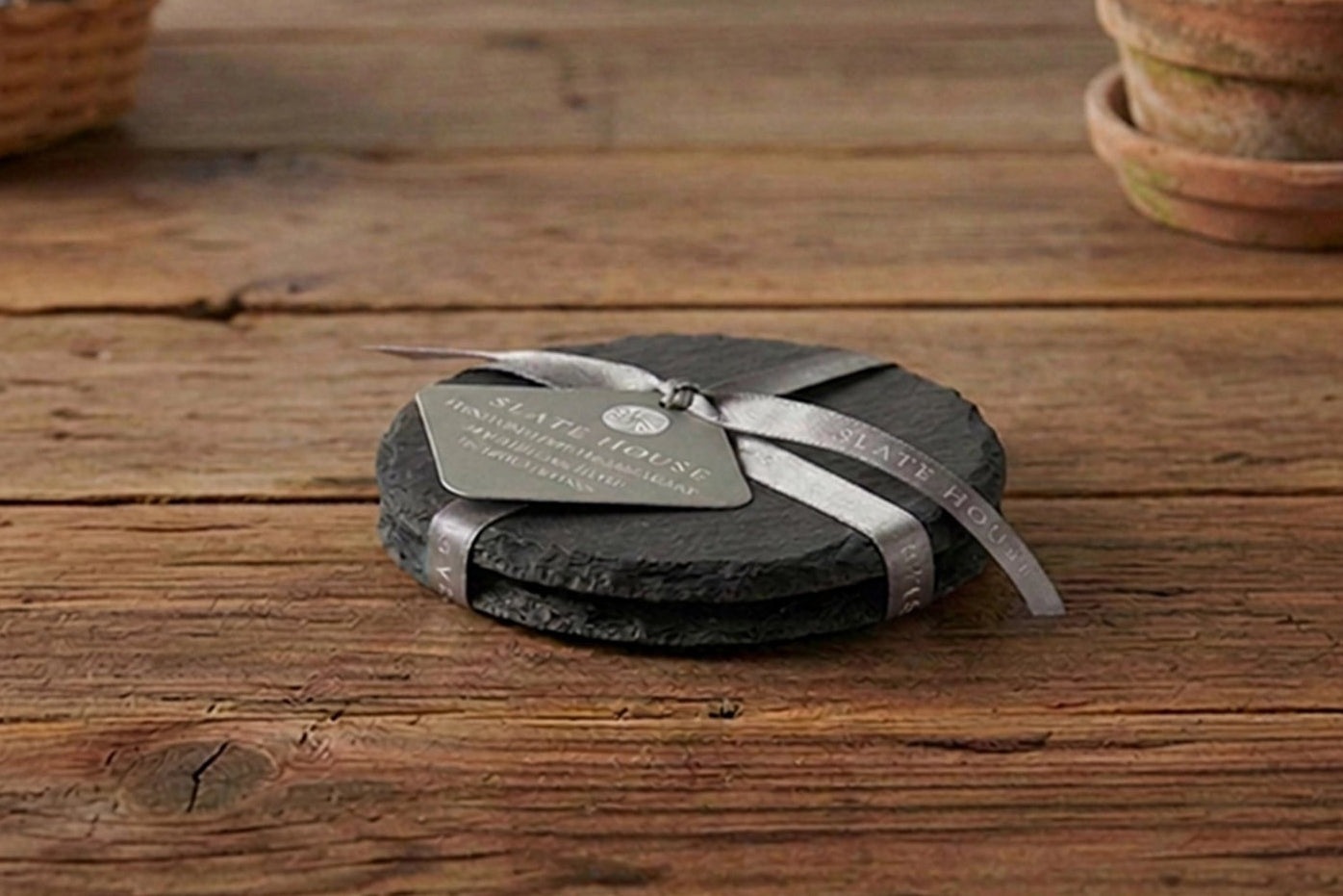 2 x Round Welsh Slate Coasters