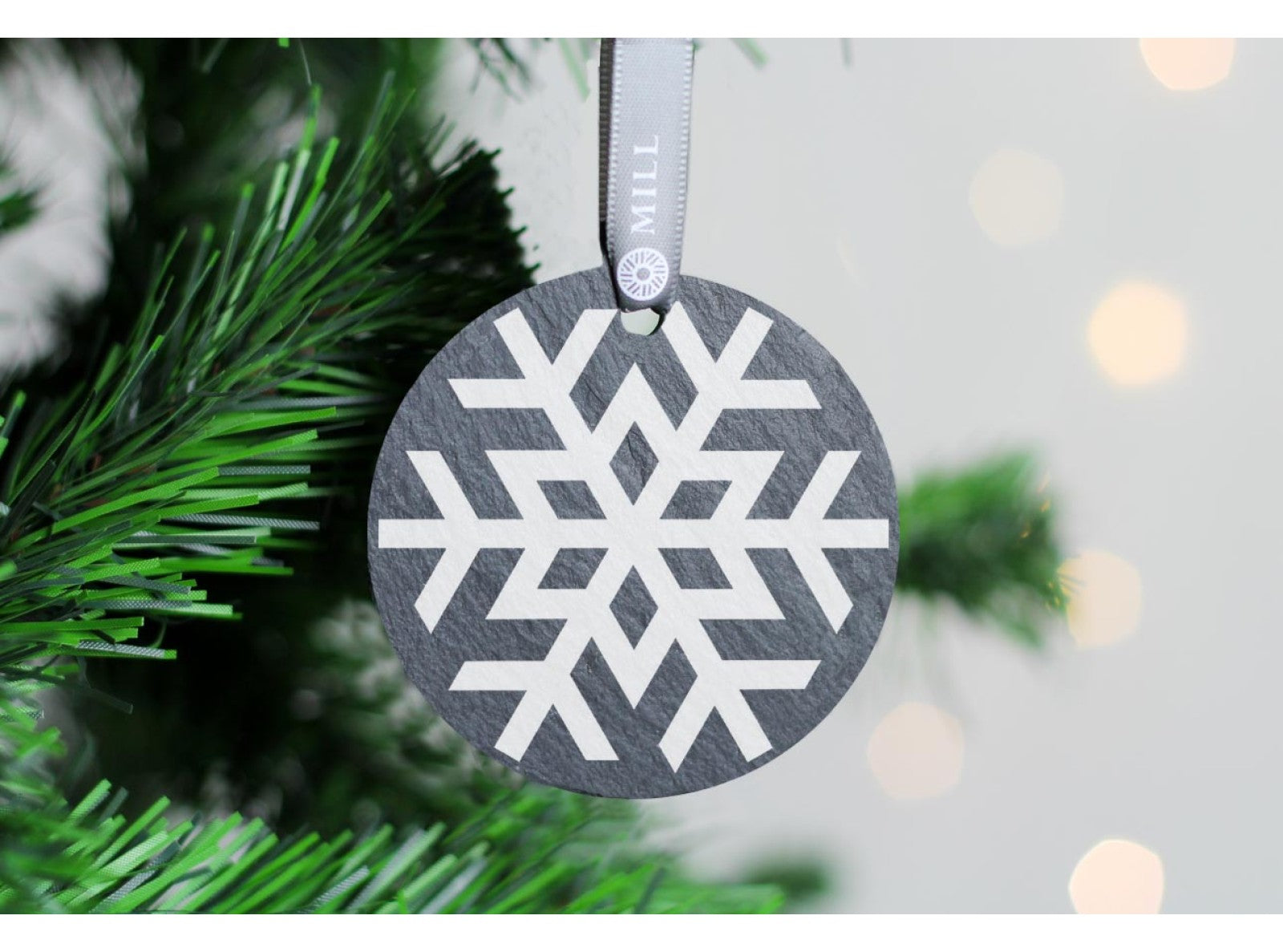 Round welsh slate christmas tree decoration