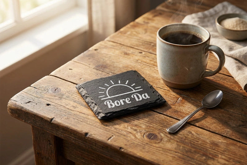 Square Welsh Slate Coaster - 'Bore Da'