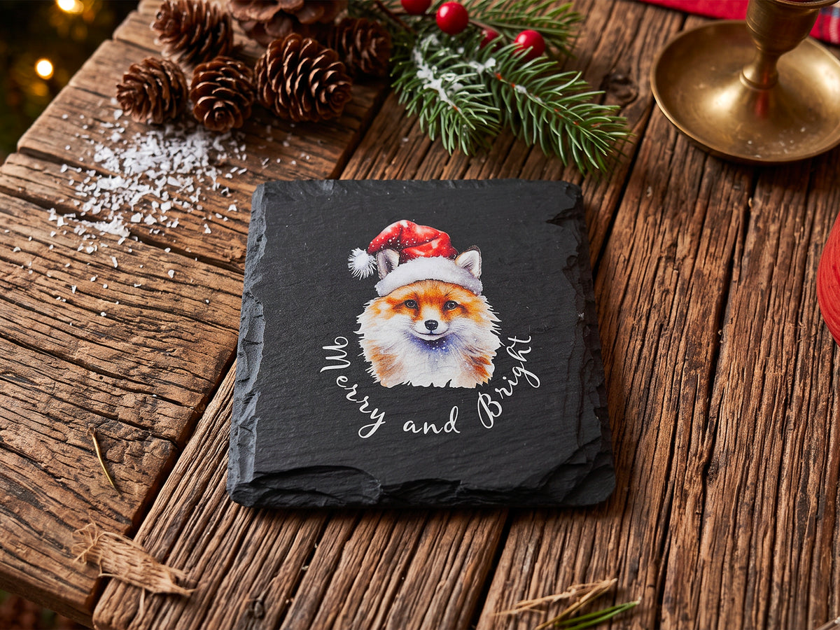 Christmas Fox Welsh Slate Coaster
