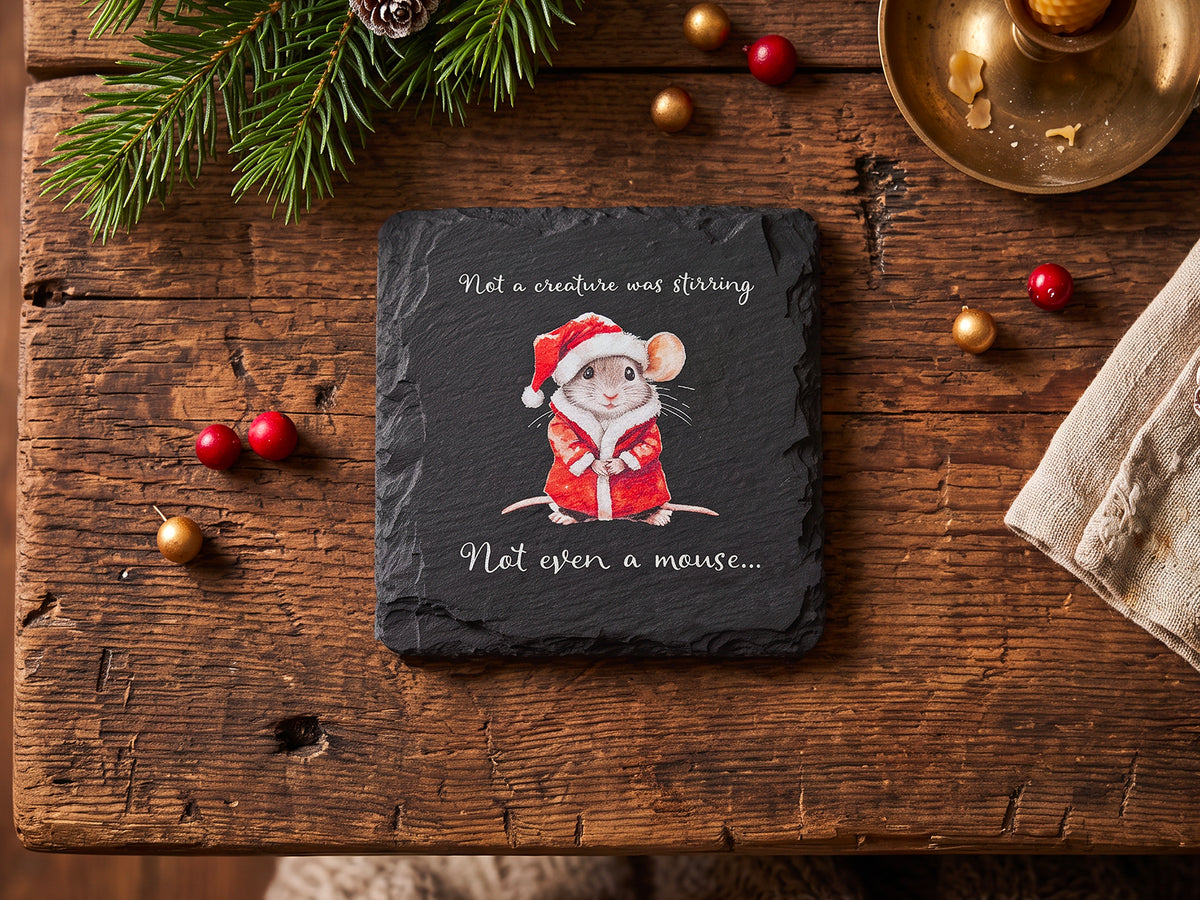 Christmas Mouse Welsh Slate Coaster