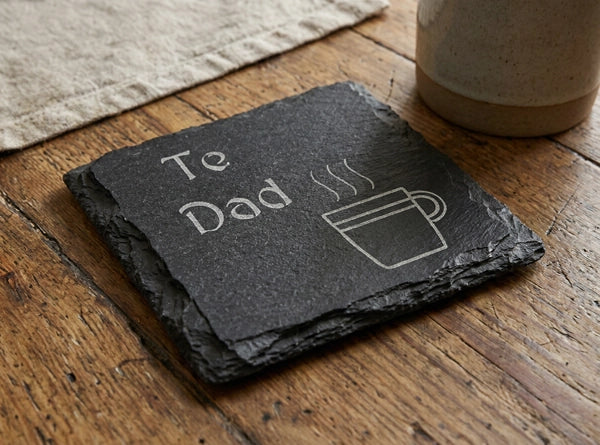 Square Welsh Slate Coaster - 'Te Dad'