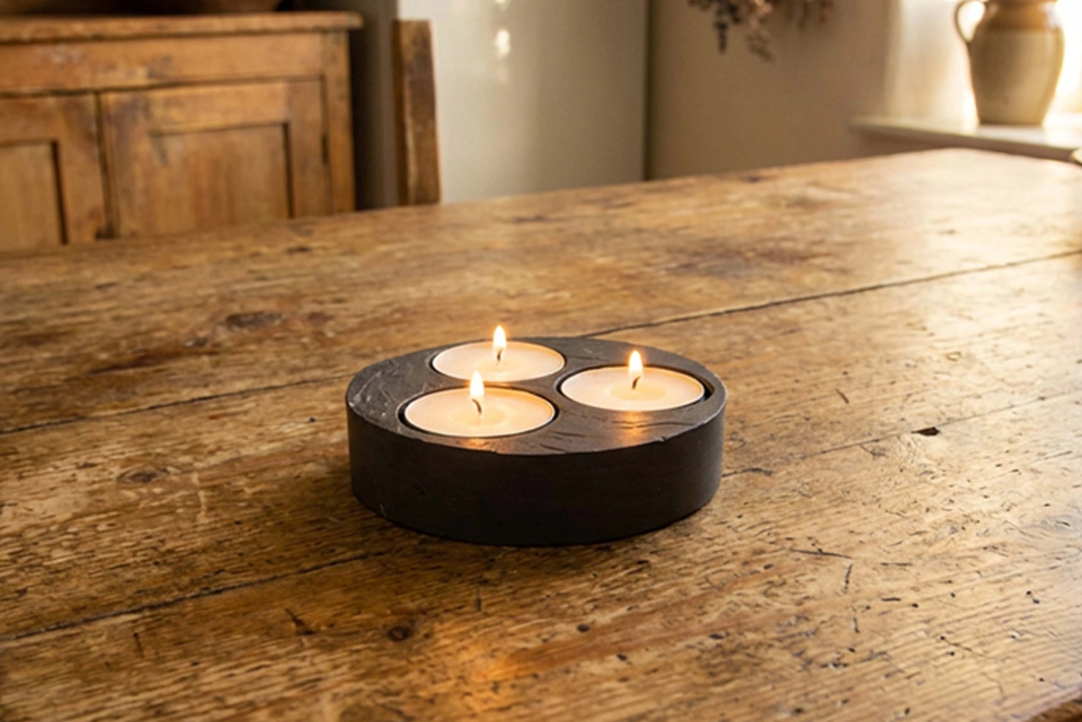 Triple Round Welsh Slate Tealight Holder