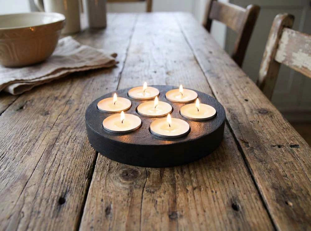 7 Hole Round Welsh Slate Tealight Holder