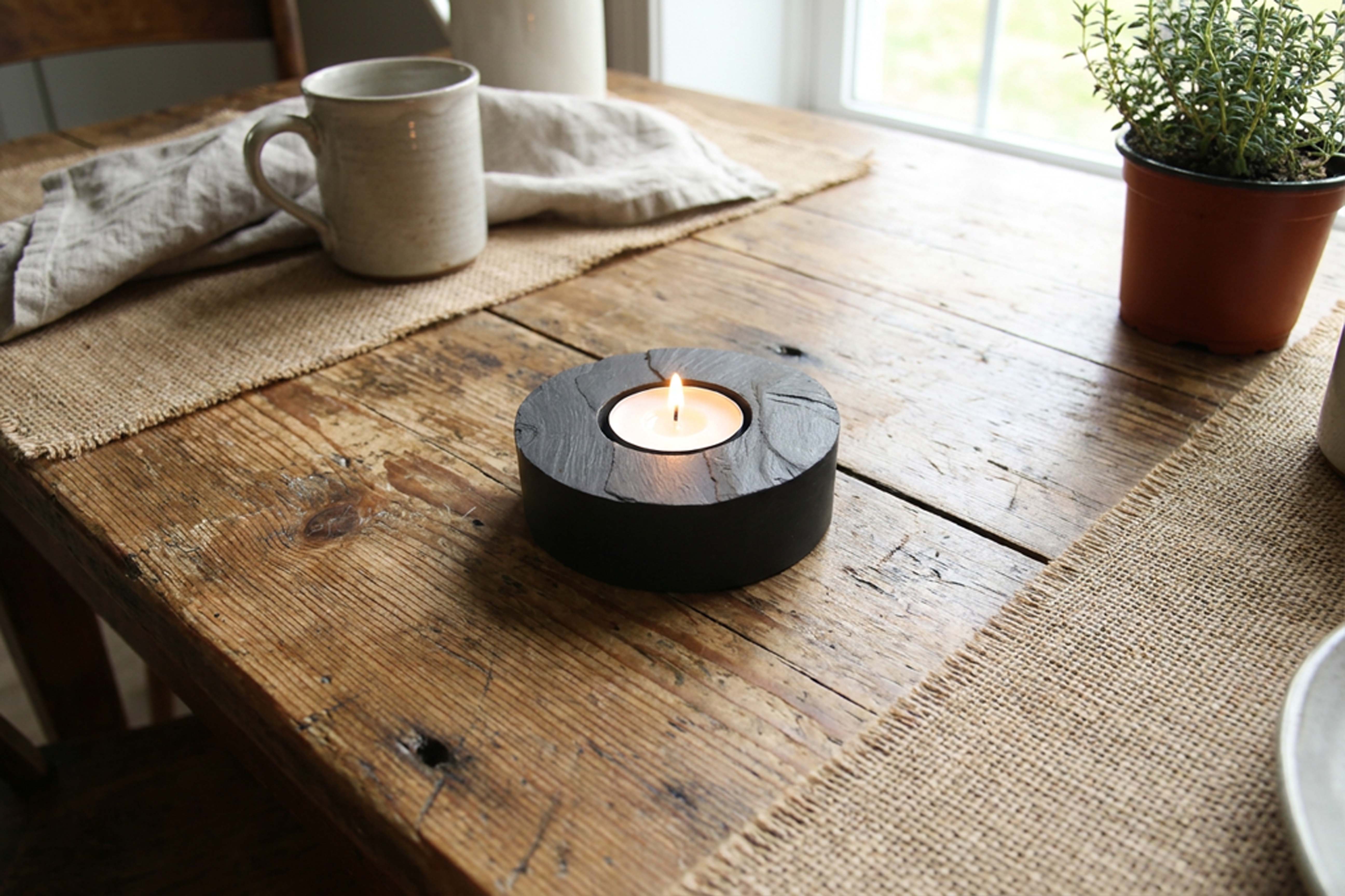 Single Round Welsh Slate Tealight Holder