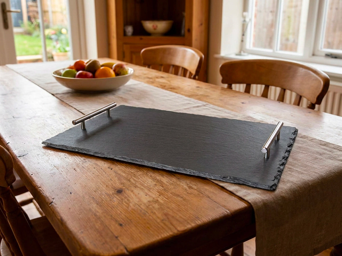 Large Welsh Slate Tray - With Chrome Handles