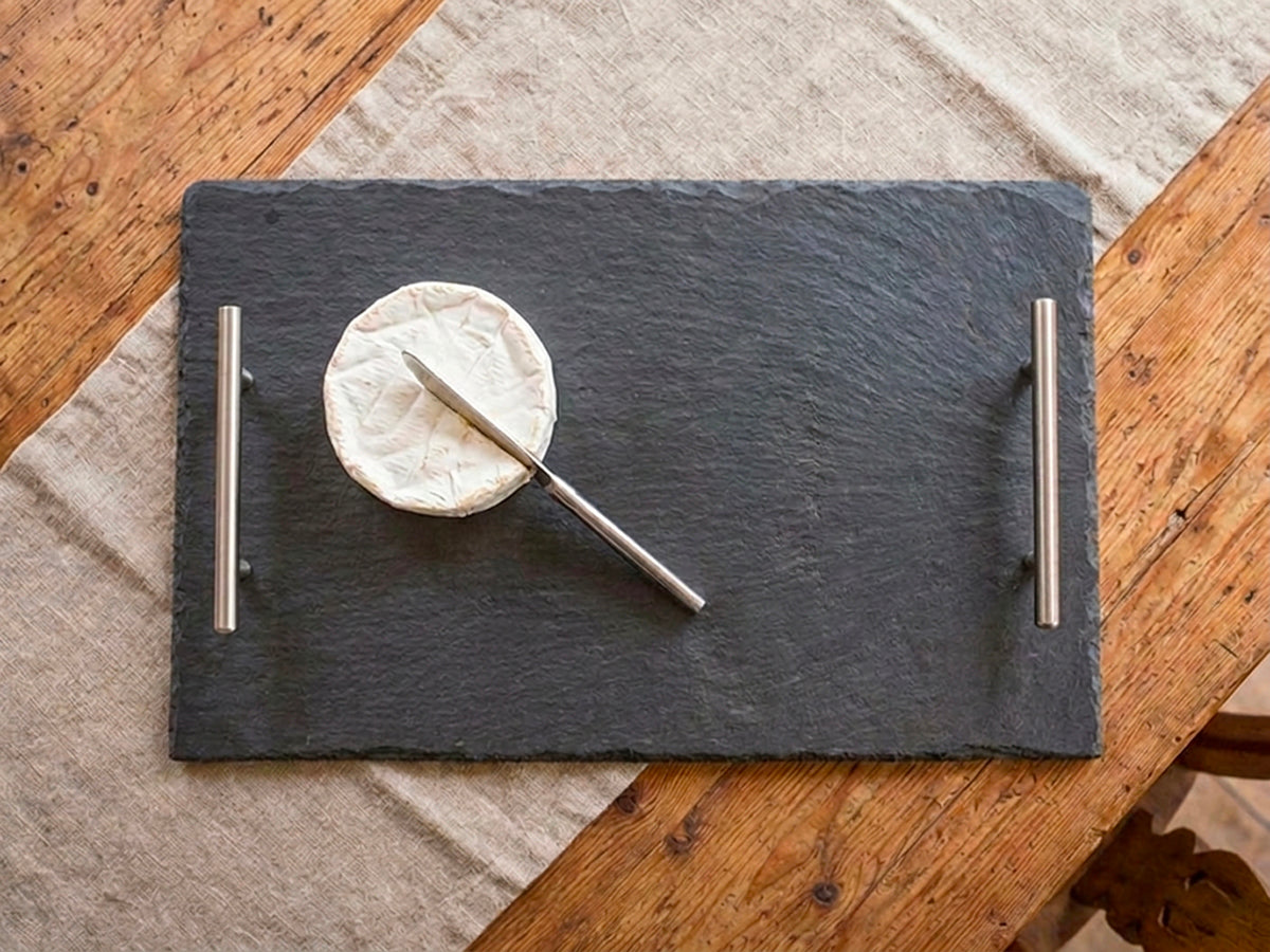 Large Welsh Slate Tray - With Chrome Handles