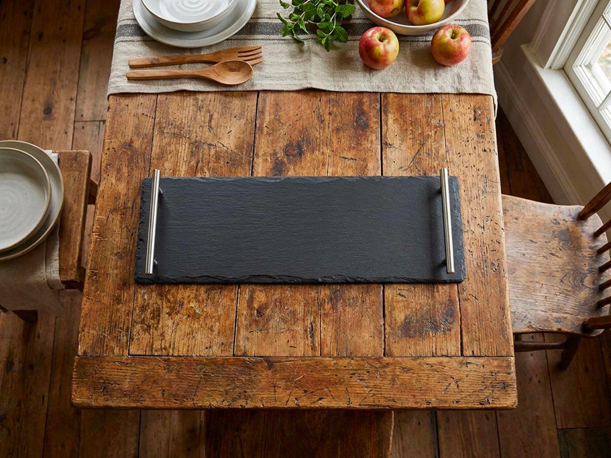 Medium Welsh Slate Tray - With Chrome Handles