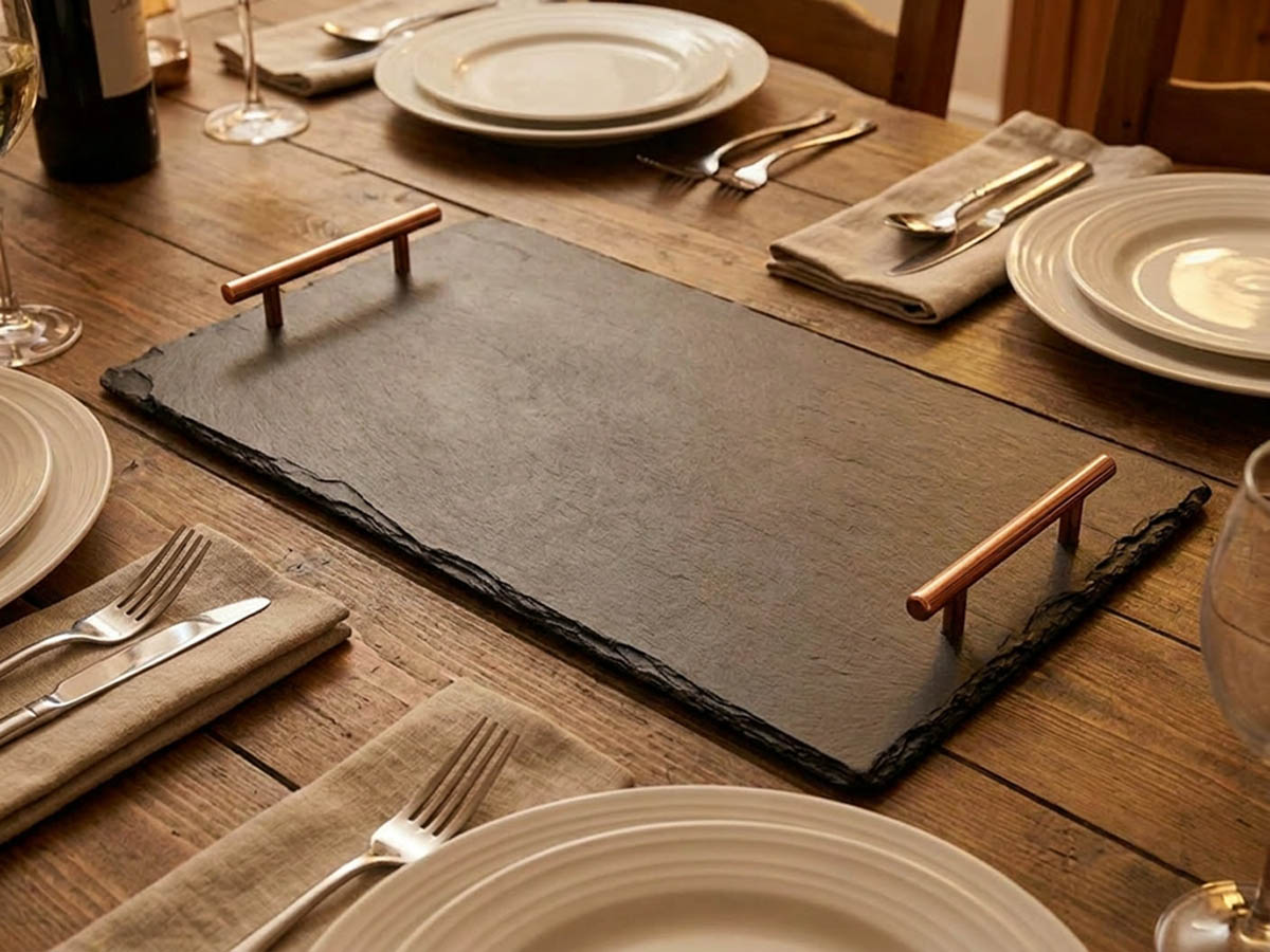 Large Welsh Slate Tray - With Copper Handles