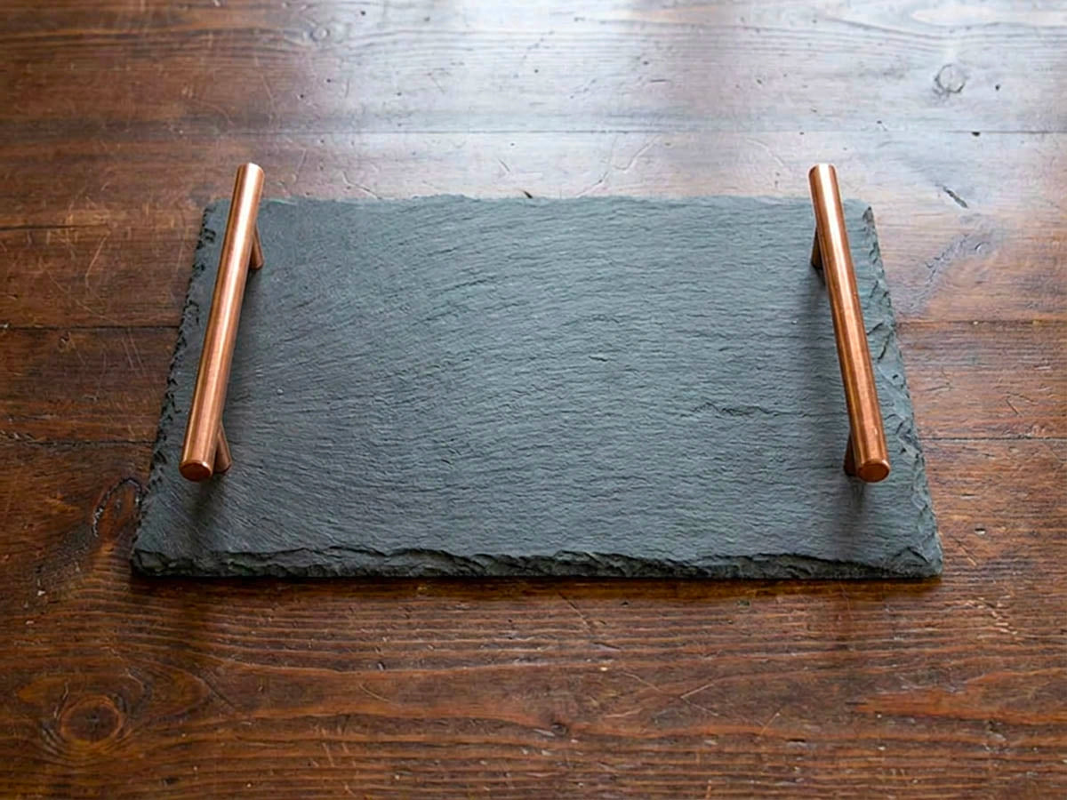 Small Welsh Slate Tray - With Copper Handles