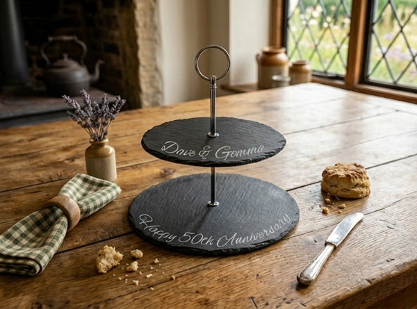 Welsh Slate Double Cake Stand Personalised