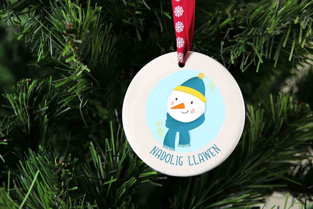 Snowman Nadolig Llawen Ceramic Christmas Tree Decoration