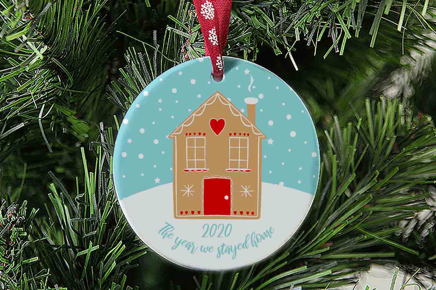 2020 The Year We Stayed Home Gingerbread House Ceramic Christmas Tree Decoration