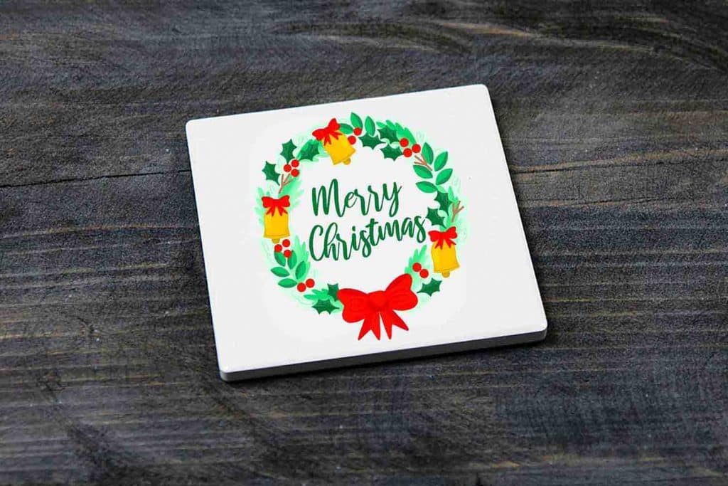 Merry Christmas Wreath Christmas Ceramic Coaster