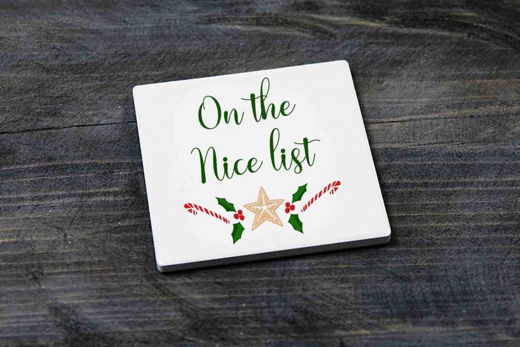 On The Nice List Novelty Christmas Ceramic Coaster Gift