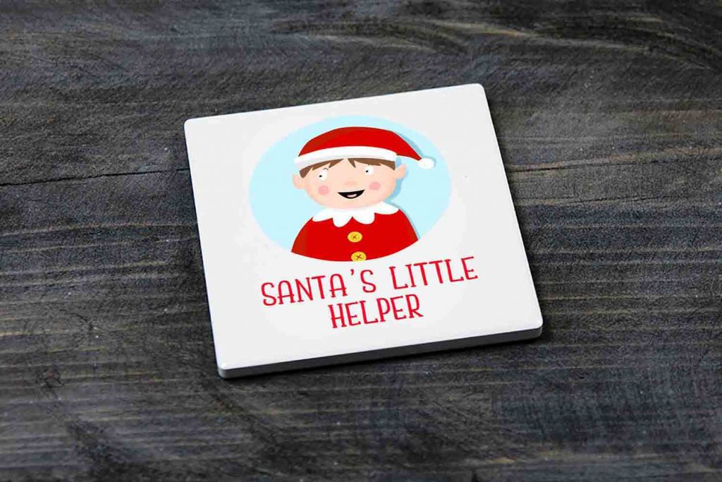 Santa's Little Helper Boy Elf Christmas Coaster Gift for Children