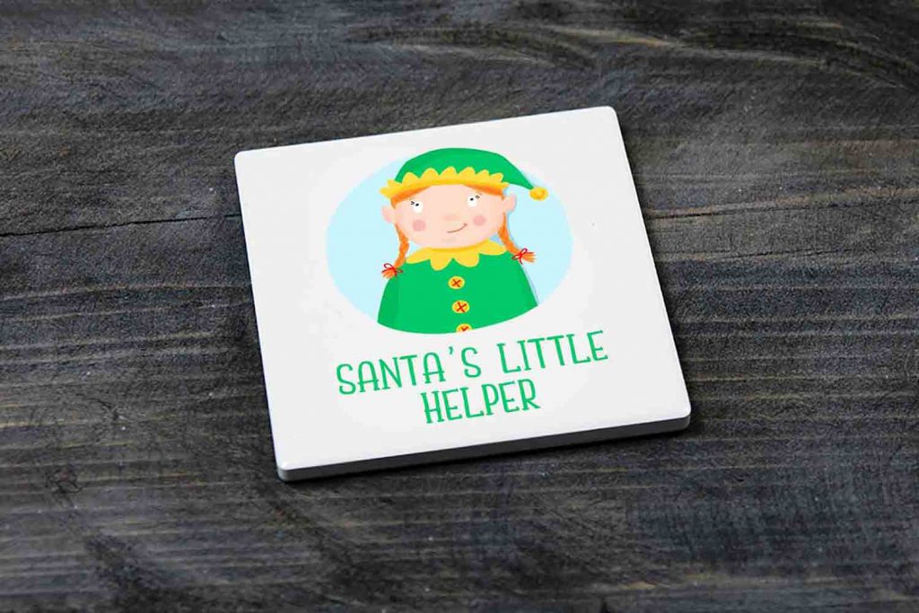 Santa's Little Helper Girl Elf Christmas Coaster Gift for Children