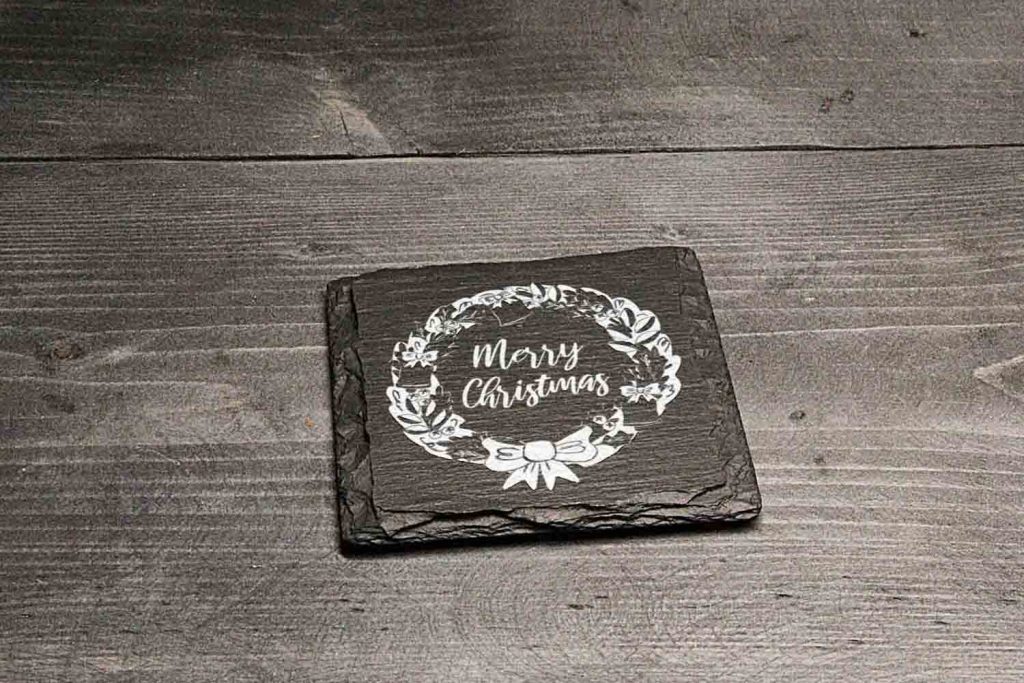 Merry Christmas Wreath Welsh Slate Christmas Coaster